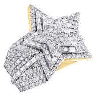 10K Yellow Gold Round & Baguette Diamond 24mm Super Star Pinky Ring Band 3.17 CT