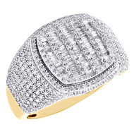 10K Yellow Gold Round & Baguette Diamond Statement 17mm Pinky Ring Band 1.25 CT.