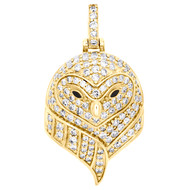 10K Yellow Gold Round Diamond Owl Bird Statement Pendant 1.40" Charm 1.45 CT.
