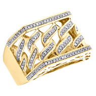 10K Yellow Gold Round Diamond Miami Cuban Statement Band 15mm Pinky Ring 0.35 CT