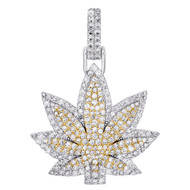 10K White Gold Round Diamond Marijuana Hemp Leaf Pendant 1.50" Charm 1.90 CT.