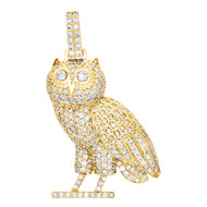 10K Yellow Gold Round Diamond Owl Bird Statement Pendant 1.65" Charm 2.55 CT.