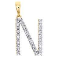10K Yellow Gold Diamond Initial N Block Letter Pendant 1" Unisex Charm 0.08 CT