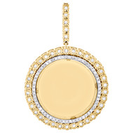 10K Yellow Gold Round Diamond Memory Picture Frame Pendant 2.25" Charm 1.18 CT