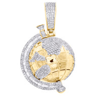 10K Yellow Gold Baguette Diamond 3D World Map Pendant 1.70" Globe Charm 2.10 CT.