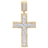 10K Yellow Gold Baguette Diamond Statement Cross Pendant 2.10" Charm 1.57 CT.