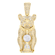 10K Yellow Gold Round Diamond Bulldog Dog Breed Pendant 1.65" Pave Charm 1.27 CT
