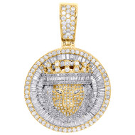 10K Yellow Gold Baguette Diamond Lion Crown King Pendant 1.65" Charm 2.80 CT.