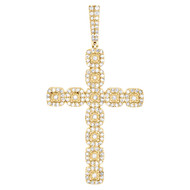 10K Yellow Gold Round Diamond Statement Cluster Cross Pendant 2.70" Charm 2 CT.