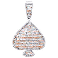 10K White Gold Round & Baguette Diamond Ace of Spade Pendant 1.80" Charm 2.40 CT