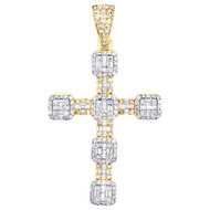 10K Yellow Gold Round & Baguette Diamond Fancy Cross Pendant 2.45" Charm 2.55 CT