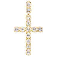10K Yellow Gold Round & Baguette Diamond Cross Pendant 2.85" Charm 2.80 CT
