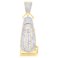 10K Yellow Gold Round & Baguette Diamond Barber Shop Trimmer Pendant Charm 2 CT
