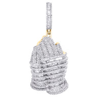 10K Yellow Gold Round & Baguette Diamond Praying Hand Pendant2.15" Charm 2.90 CT