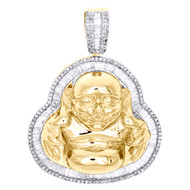 10K Yellow Gold Round & Baguette Diamond Buddah Pendant 1.8" Fancy Charm 1.68 CT
