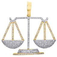 10K Yellow Gold Round Diamond LIbra Horoscope Pendant 1.35" Pave Charm 0.57 CT.