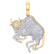 10K Yellow Gold Round Diamond Taurus Horoscope Pendant 1.30" Pave Charm 0.45 CT.