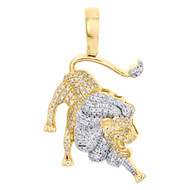 10K Yellow Gold Round Diamond Leo Horoscope Pendant 1.25" Pave Charm 0.30 CT.