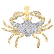 10K Yellow Gold Round Diamond Cancer Horoscope Pendant 1.10" Pave Charm 0.55 CT.