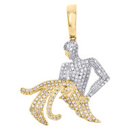 10K Yellow Gold Round Diamond Aquarius Horoscope Pendant 1.30" Charm 0.35 CT.