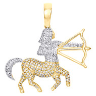 10K Yellow Gold Round Diamond Sagittarius Horoscope Pendant 1.35" Charm 0.45 CT.