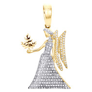 10K Yellow Gold Round Diamond Virgo Horoscope Pendant 1.35" Pave Charm 0.37 CT.