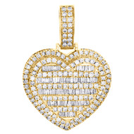 10K Yellow Gold Round & Baguette Diamond Tier Heart 1.60" Pendant Charm 3.69 CT.