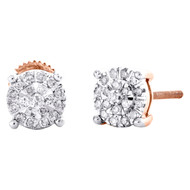 10K Rose Gold Round Diamond 4 Prong Circle Stud 7mm Cluster Earrings 0.27 CT.