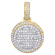 10K Yellow Gold Round & Baguette Diamond Circle Medallion 1.60" Pendant 4.41 CT.