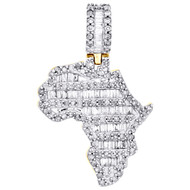 10K Yellow Gold Round & Baguette Diamond Africa Map Pendant 1.05" Charm 0.53 CT.