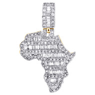 10K Yellow Gold Round & Baguette Diamond Africa Map Pendant 1.50" Charm 1.47 CT.