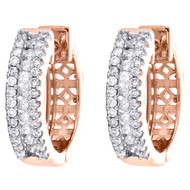 14K Rose Gold Round Diamond Channel Set Tier Hoop / Huggie 0.60" Earrings 1/2 CT