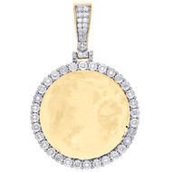 10K Yellow Gold Memory Frame Diamond Medallion Photo Pendant 1.80" Charm 1/2 CT.