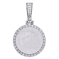 10K White Gold Memory Frame Diamond Medallion Photo Pendant 1.55" Charm 2/5 CT.