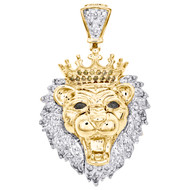 10K Yellow Gold Real Diamond Lion Head Statement Pendant 1.30" Pave Charm 1/3 CT