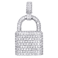 10K White Gold Round Dimaond Padlock Statement Pendant 1.30" Pave Charm 2.35 CT.