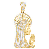 14K Yellow Gold Round Diamond Virgin Mother Mary Pendant 2.4" Pave Charm 3.26 CT