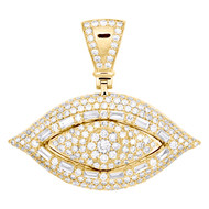 10K Yellow Gold Round & Baguette Diamond Evil Eye Pendant 1.35" Charm 2.94 CT.
