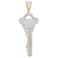 10K Yellow Gold Diamond Statement Pendant 2.85" Key To The City Charm 1.75 CT.