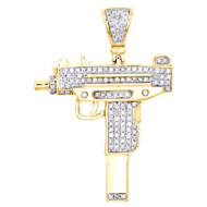 10K Yellow Gold Diamond Uzi Machine Pistal Gun Pendant 1.65" Pave Charm 0.62 CT.