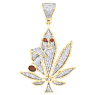 10K Yellow Gold Diamond Mairjuana Hemp Leaf Pendant 2.30" Cannabis Charm 1.31 CT