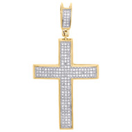 10K Yellow Gold Round Diamond Statement Dome Cross Pendant 1.80" Charm 1/2 CT.