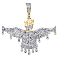 10K Yellow Gold Round Diamond Money Bag Drip Pendant 1.30" Pave Charm 1/2 CT.