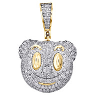 10K Yellow Gold Real Round Diamond Emoji Clown Face Pendant 1" Pave Charm 1/3 CT