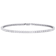 14K White Gold Women's Round Solitaire Diamond Tennis Link Bracelet 7.25" 3 Ct.