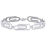 10K White Gold Unisex Diamond Paperclip Link Statement Bracelet 8.25" 3.33 Ct.