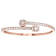 10K Rose Gold Baguette Diamond Bypass Bangle Unisex Halo Bracelet 8.5" 4.25 Ct.
