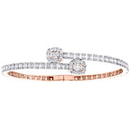 10K Rose Gold Baguette Diamond Bypass Bangle Unisex Halo Bracelet 8" 3.20 Ct.