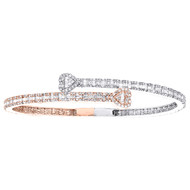 10K Multi-Tone Gold Baguette Diamond Bypass Bangle Heart Bracelet 7.75" 2.62 Ct.