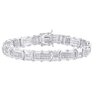 Sterling Silver Round Diamond 9mm Link 8" Men's Statement Pave Bracelet 1 CT.